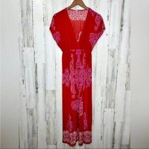 India Boutique Women's Plunge V Neck Maxi Dress Red Purple Size Small